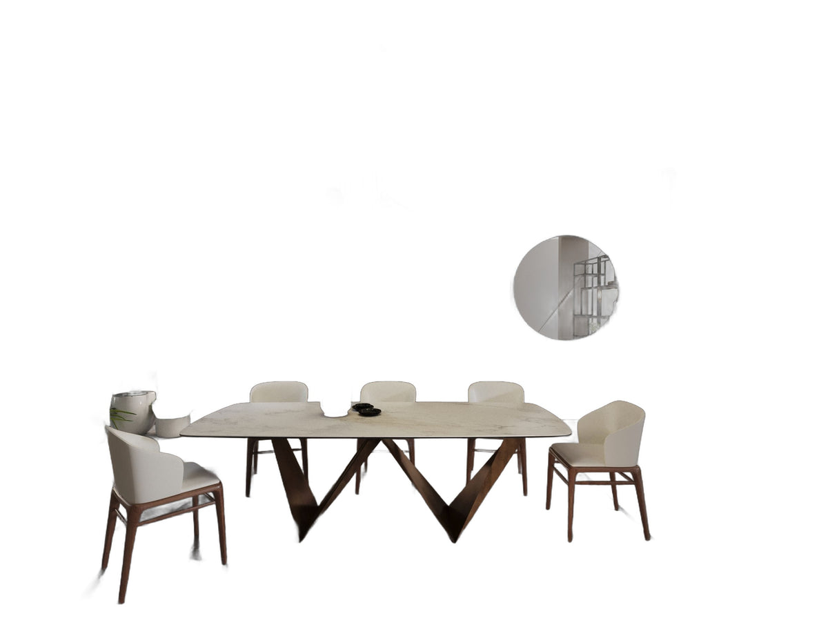 Melanie - Modern White Ceramic & Brushed Brown Dining Table