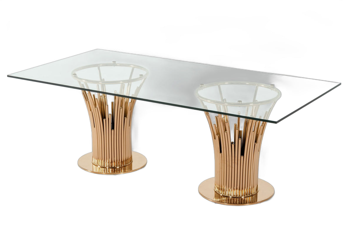 Paxton Modern Glass & Rosegold Dining Table
