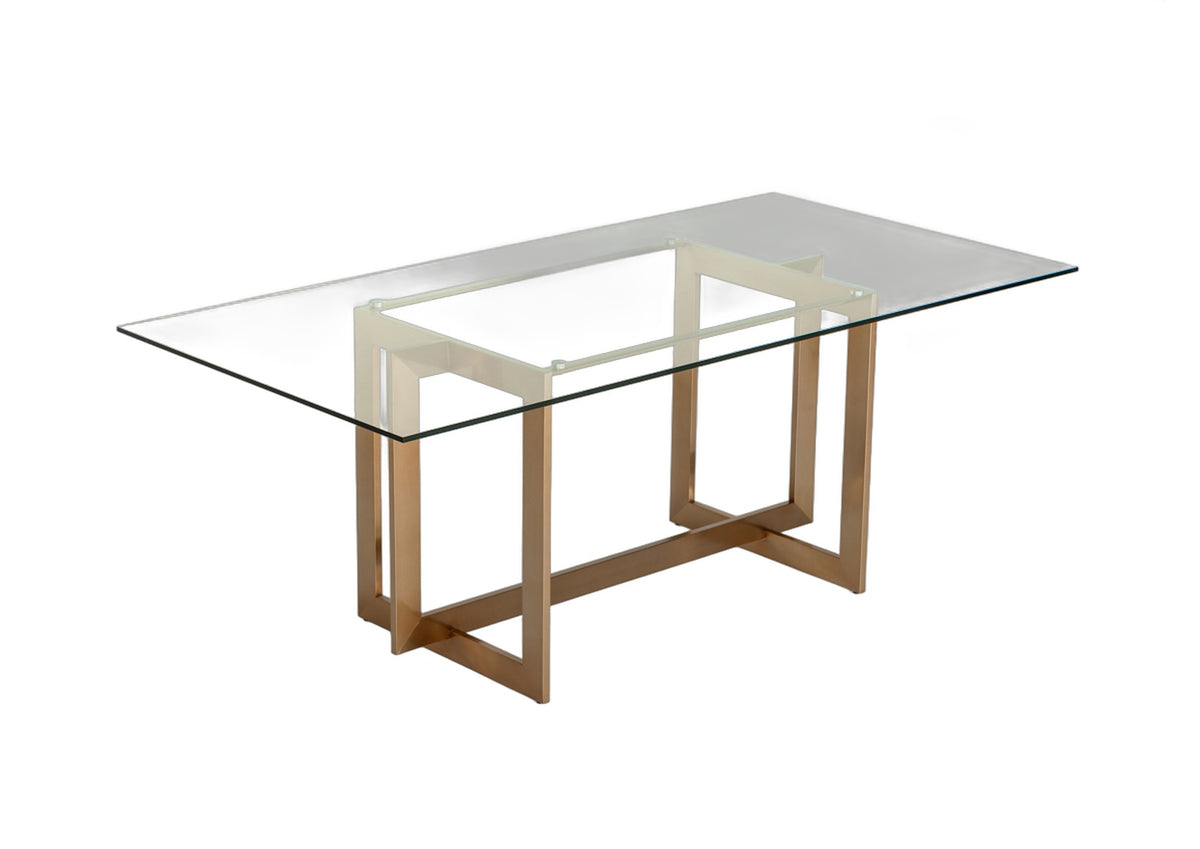 Keaton Modern Glass & Brass Dining Table