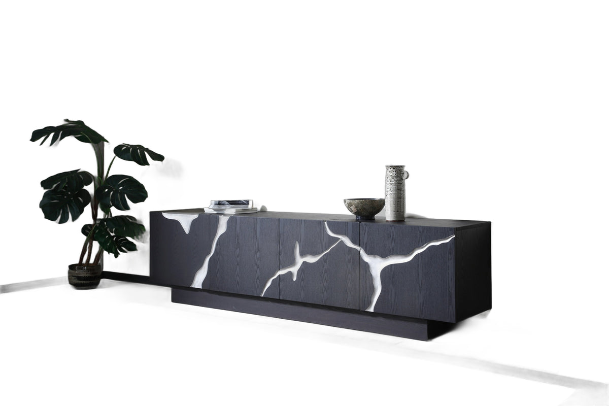 Aspen - Modern Matte Brown Ash & Silver TV Stand