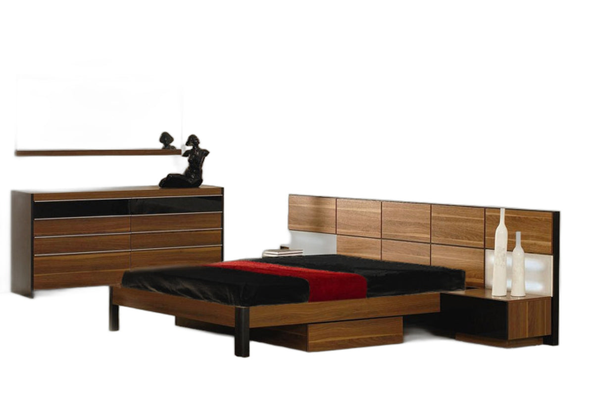 Rondo Mid-Century Platform Bed w/ Nightstands Storage And Lights