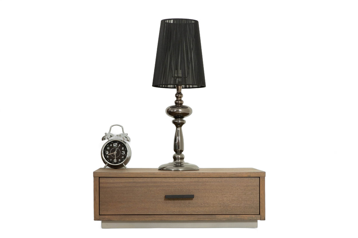 Eastern King Fantasia - Contemporary Walnut & Grey Bed with Two Nightstands