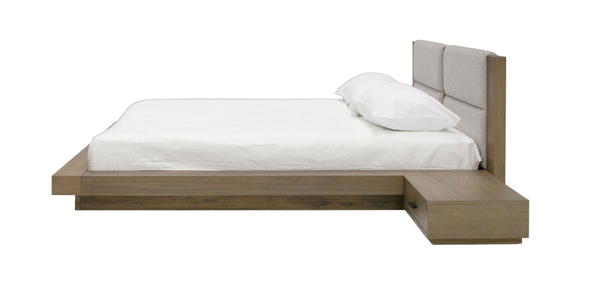 Queen Fantasia - Contemporary Walnut & Grey Bed with Two Nightstands