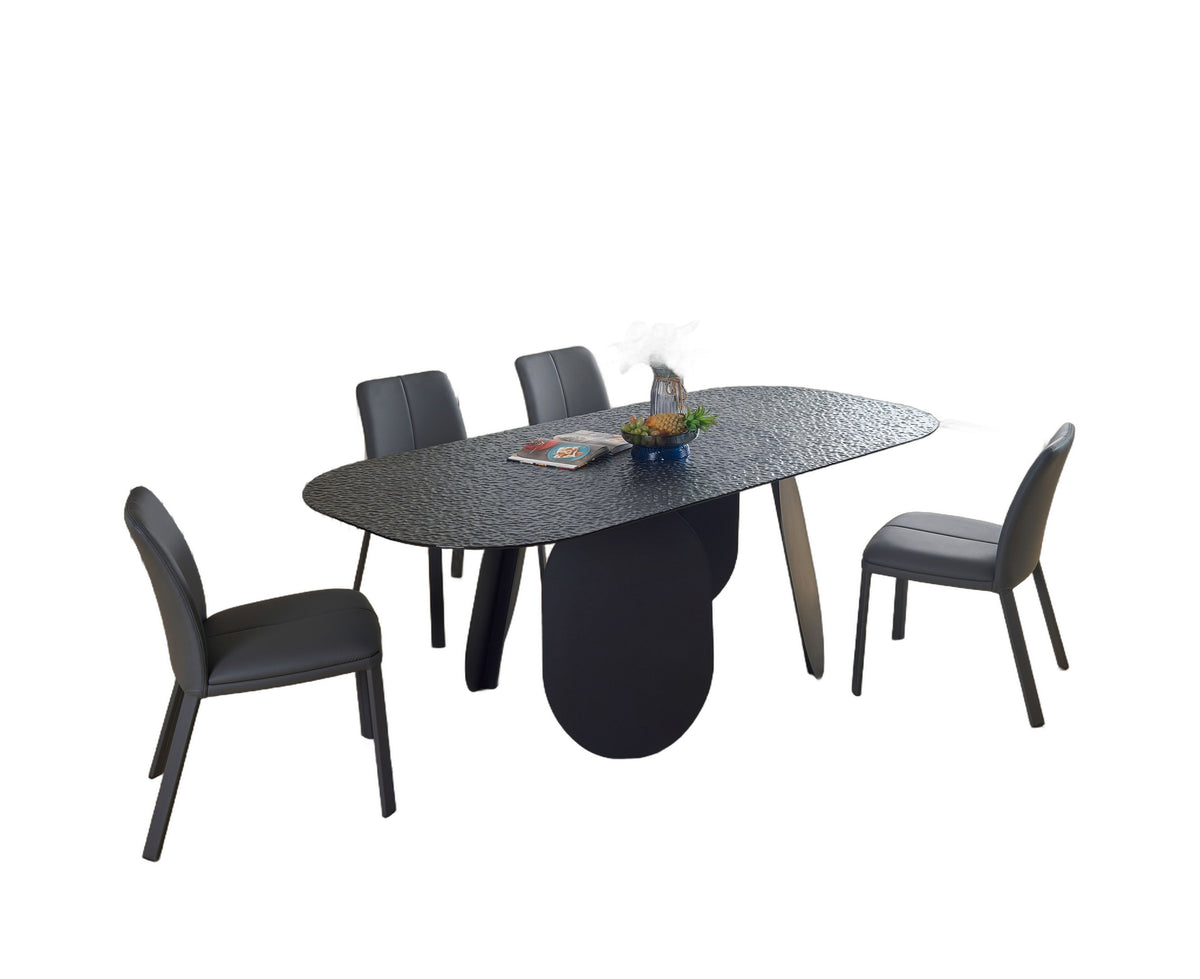 Maxine - Modern Hammered Grey Glass Rectangular Dining Table