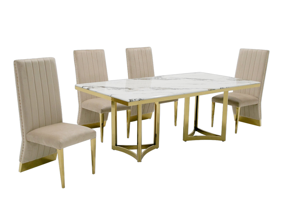 Loomis - White Marble & Gold Dining Table