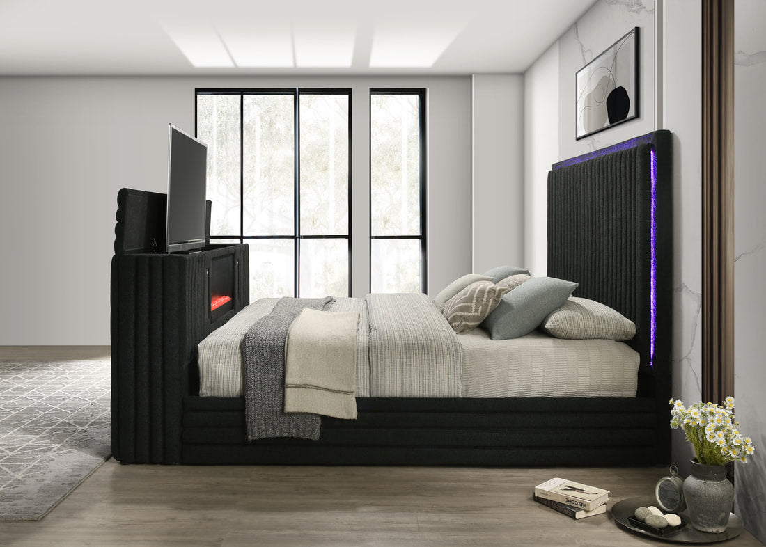 Villa Black or OFF White Platform Bed - Queen, King