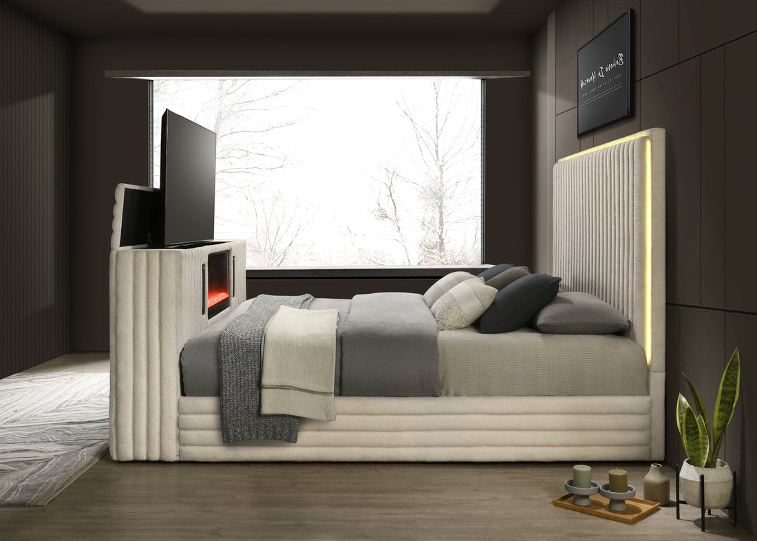 Villa Black or OFF White Platform Bed - Queen, King