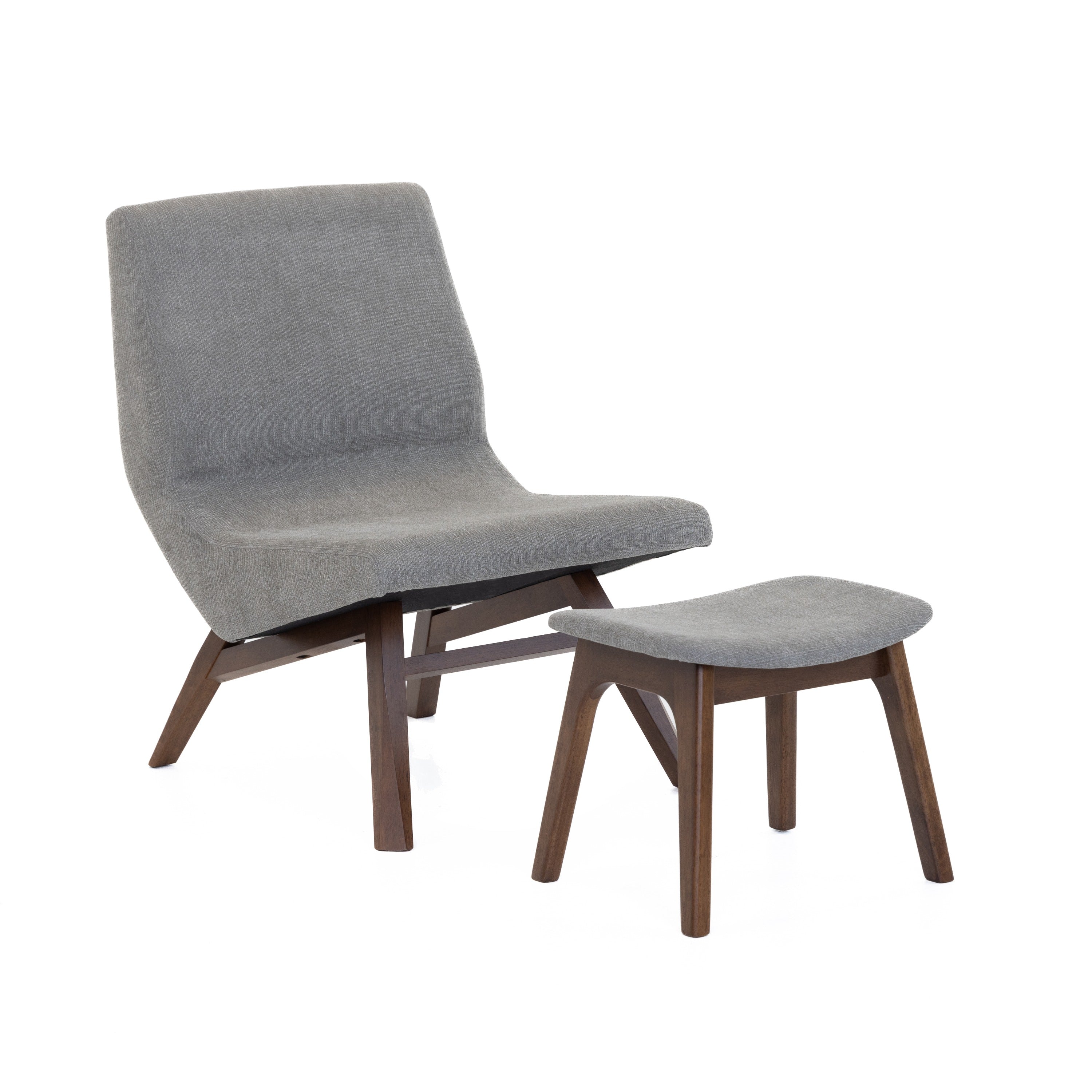 Modrest Whitney Modern Grey & Walnut Accent Chair & Ottoman