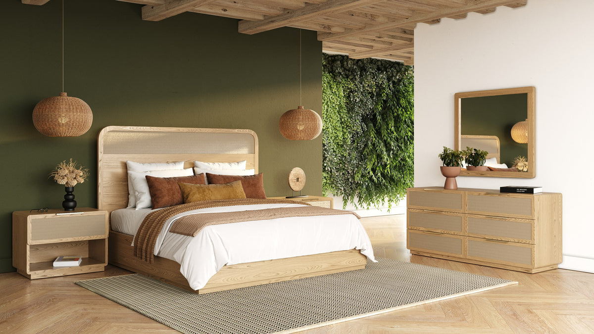 Gavin - Modern Natural Ash + Rattan Nightstand