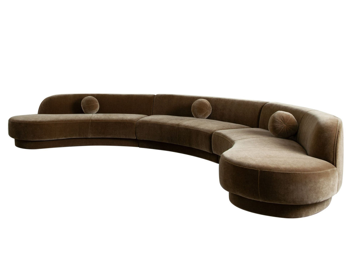 Zelda Curved Armless Sofa in Earth Performance Fabric w/ (1) Accent Pillow Ball